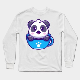 Cute panda on cup coffee cartoon Long Sleeve T-Shirt